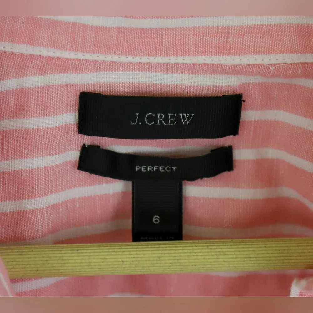J. Crew "Perfect" Pink/White Striped Button Down Size 6 - Picture 2 of 3